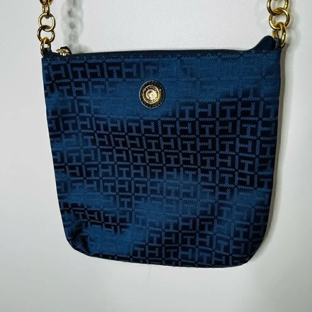 Tommy Hilfiger Women's Navy Blue Synthetic Leather Logo Print Cross Body Bag